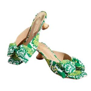 NEW Antonio Melani Alora Royal Palm Print Bow Slide Sandal in Green Multi